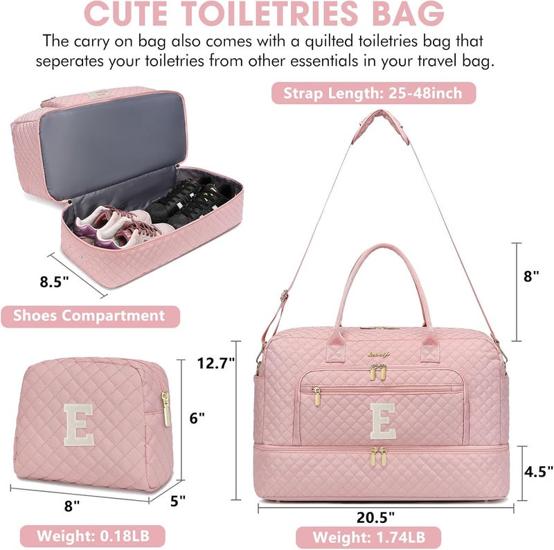 LUOCIP Initial Travel Duffle Bag for Women - Pink Personalized Weekender bags Overnight Bag with Shoe Compartment & Wet Pocket Weekend Tote Bags with Toiletry Bag Monogram Christmas Gifts (Letter E) - Image 2